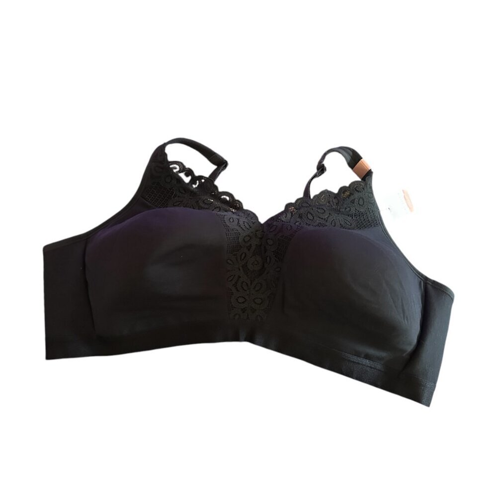 NWT Cacique Lighlty Lined Full Coverage No Wire Cotton Lace Bra Navy Blue 50D